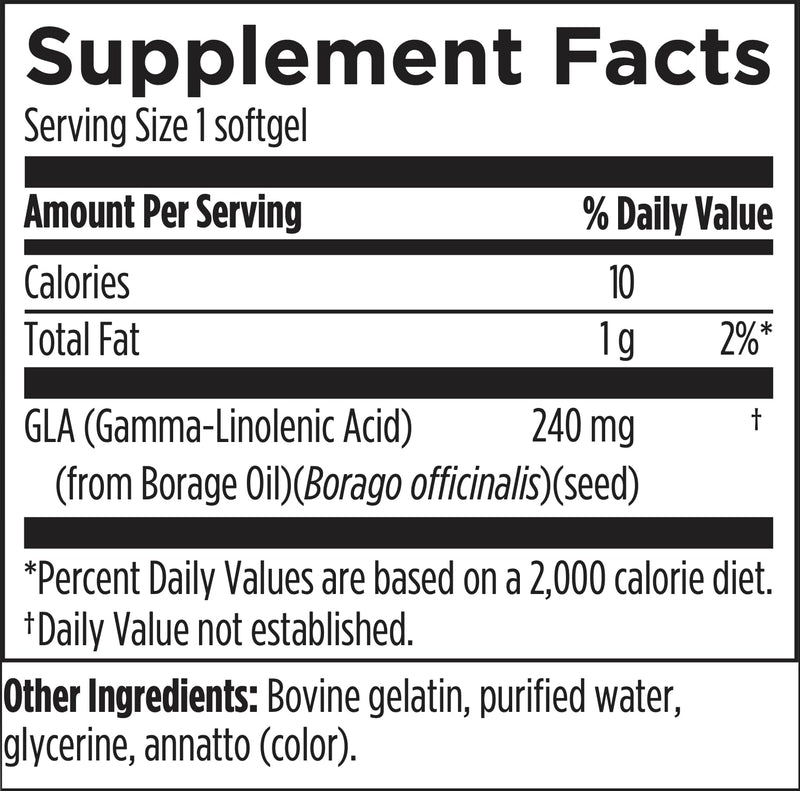 Designs for Health GLA Softgels - Borage Oil Pills, 240mg Gamma Linolenic Acid from Borage Seed - Non-GMO Supplement, May Promote Healthy Skin + Hormonal Balance for Women (60 Softgels) Standard Packaging