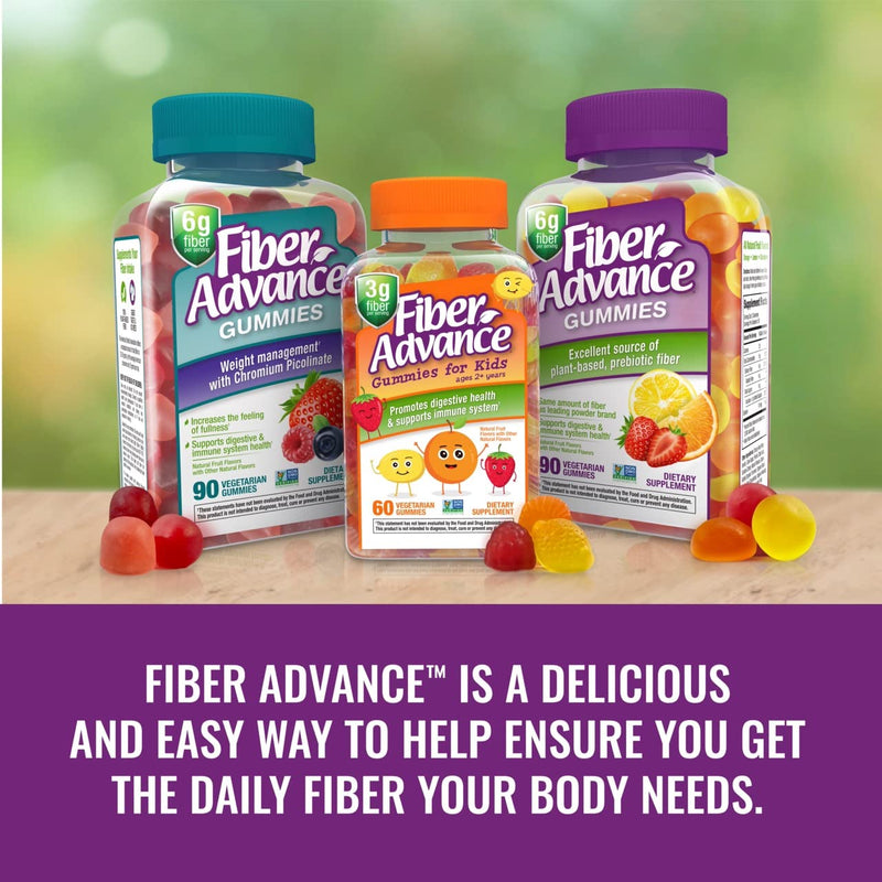 Fiber Advance Gummies | 100% Plant Based Fiber Supplement for Digestive Health | Chicory Root Inulin Prebiotic Gummies for Adults | Gluten Free, Vegetarian, & Non-GMO, 90 Count 1 Count (Pack of 1)