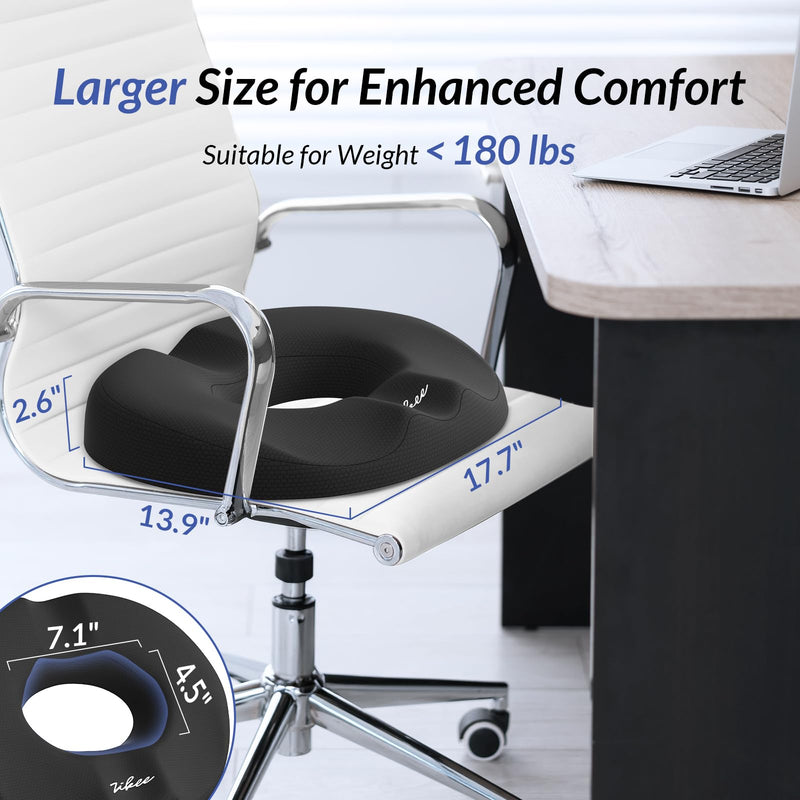 ZIKEE Dual U-Shaped Donut Pillow for Tailbone Pain, Hemorrhoid Pillow for Sitting with Pressure Relief Hole & Slope Design, Donut Seat Cushion for Coccyx, Postpartum & Post Surgery Sitting Relief Black