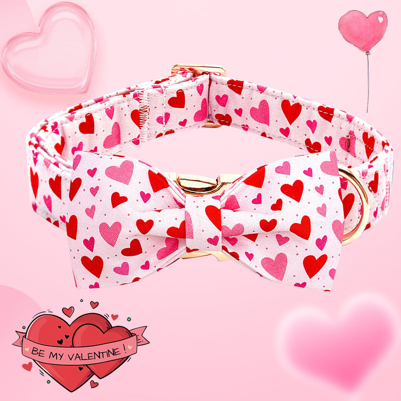 Valentine's Day Dog Collar with Bow Tie- Red Heart Dog Collar Cute Adjustable Pet Collar Pink Comfortable Dog Collar Metal Buckle Collar Cotton Holiday Puppy Collar Gift for Large Dogs Large (Pack of 1) A: Heart - BeesActive Australia