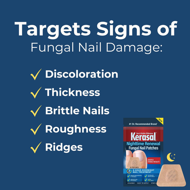 Kerasal Nighttime Renewal Fungal Nail Patches - 14 Patch - Overnight Repair for Nail Fungus Damage, 8-Hour Treatment Restores Healthy Appearance (Packaging May Vary) Nail Renewal Nighttime 14 Count (Pack of 1) - BeesActive Australia