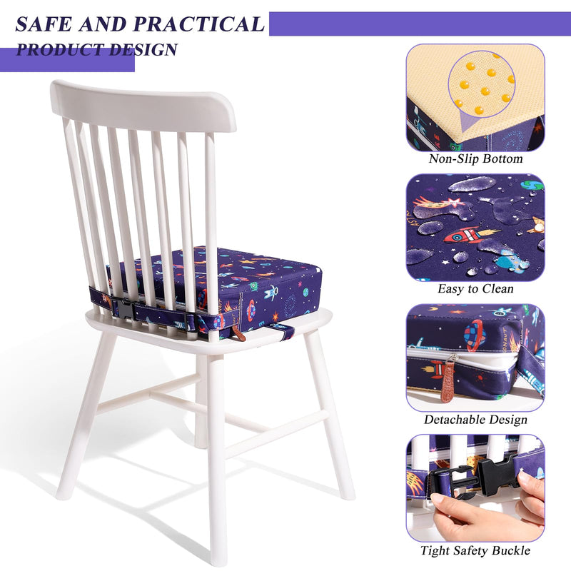 Toddler Booster Seat for Dining Table, Stronger Support Booster Seat for Table Washable 2 Safer Straps Non-Slip Bottom Portable Booster Seat for Kids Child Baby Increasing Cushion for Travel Home Blue-Astronaut - BeesActive Australia