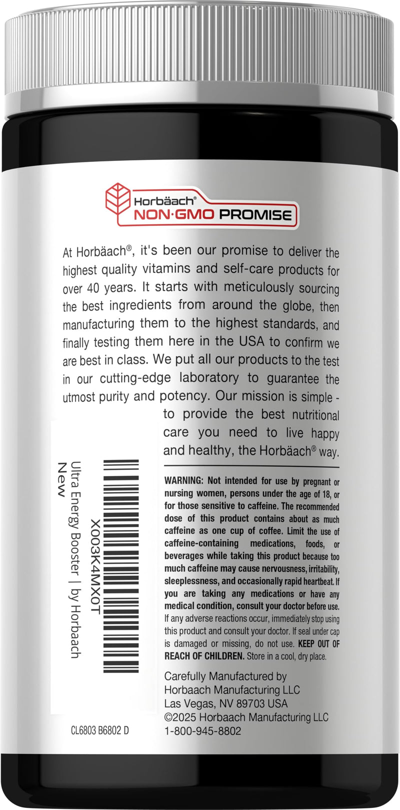 Horbäach Energy Supplement | 120 Capsules | with Caffeine, Ginseng & Vitamin B12 | Daily Energy Booster Pills | Non-GMO, Gluten Free