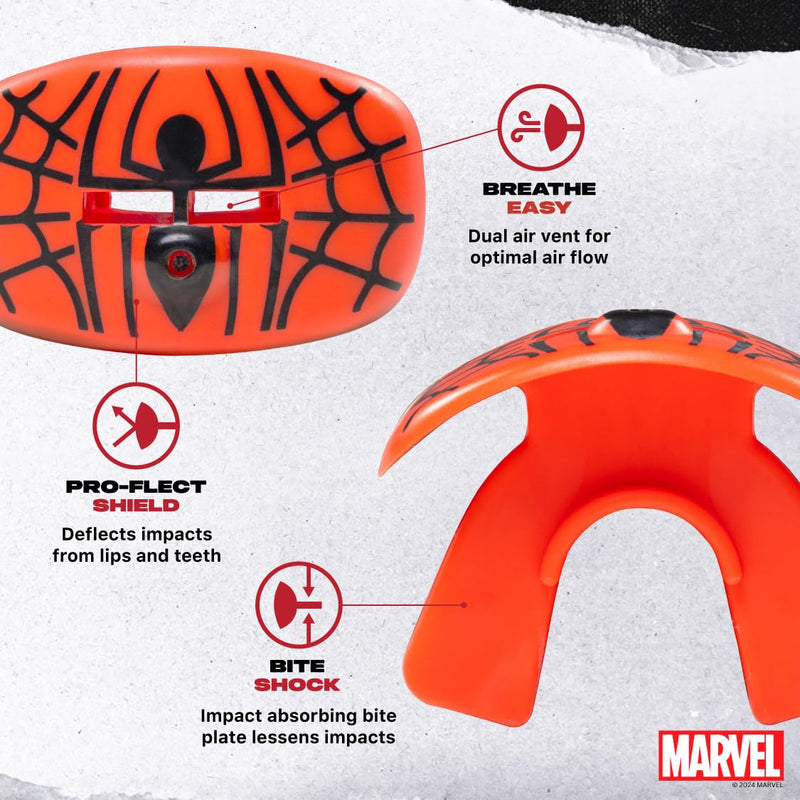 Marvel Spider-Man Football Mouth Guard with Detachable Strap, Lip Protector Adults and Junior, Football & Lacrosse (One Size, Red)