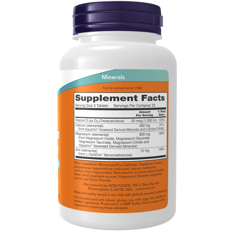 NOW Supplements, Magnesium & Calcium, with Zinc and Vitamin D-3, Nerve and Bone Support*, 100 Tablets (Pack of 2) 100 Count (Pack of 2)