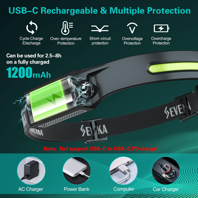 SEVENKA 3 Rechargeable Headlamps with Red Light, LED Headlamp Flashlight with Carrying Case, 1000 Lumen 230° Wide Beam & Spot Light, Sensor Mode, 2.47oz Lightweight Head Lamp for Camping 3 White & Red Lights