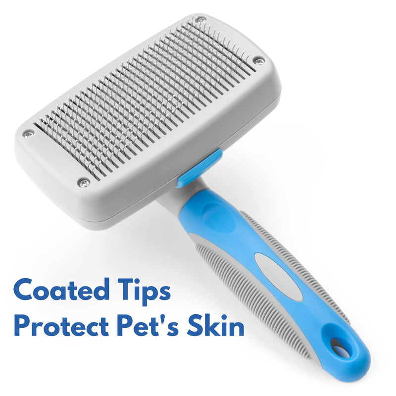 Self Cleaning Slicker Brush for Dogs and Cats - Hair Brush for Medium to Long-haired Pets - Effective, Comfortable, and Easy to Clean - White and Blue 1 Count (Pack of 1) - BeesActive Australia