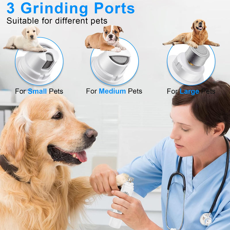 AQXONG Claw Care for Dogs, 2 Speeds - Professional Dog Claw Grinder, 3 Ports, Super Quiet (<45 dB), Suitable for Large, Medium and Small Dogs/Cats - White - BeesActive Australia