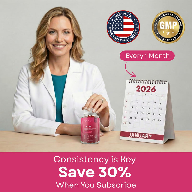 SOON+ Feminine Balance Gummies for Women, V-Sync Pineapple Probiotics | For pH Balance Support, Vaginal, Urinary, Immune, Digestive Wellness with Bacillus Coagulans, Cranberry, VitaminC, 60 Gummies