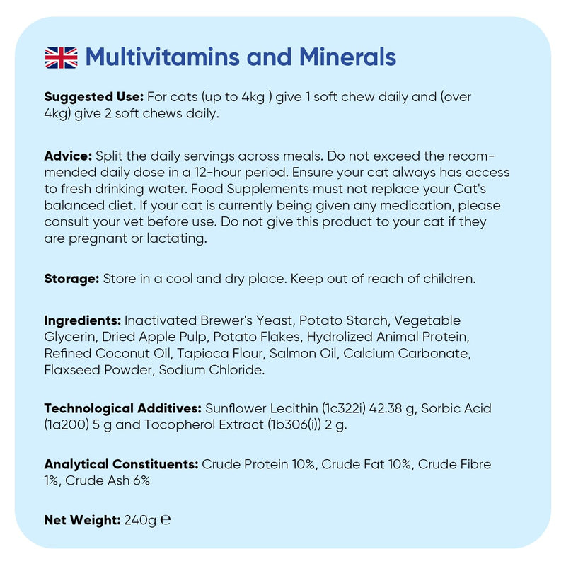 animigo Multivitamins and Minerals for Cats - 120 Soft Chews - With 18 Vitamins & Minerals - Easy to Chew & Gentle Formulation - Suitable For All Breeds - Lactose-Free & Soy-Free