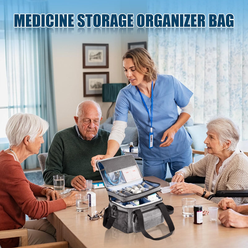 1 Pack Double Layers Medicine Storage Bag Pill Bottle Organizer 11.4 x 7.9 x 9.5 in Empty First Aid Kits Bag with Shoulder Strap for Home Emergency Medication Fish Oil Vitamins 1 - BeesActive Australia