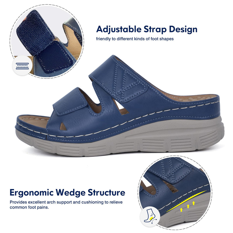 Ortho+rest Women Arch Support Slides Orthotic Walking Sandals Orthopedic Sandals 6 Navy