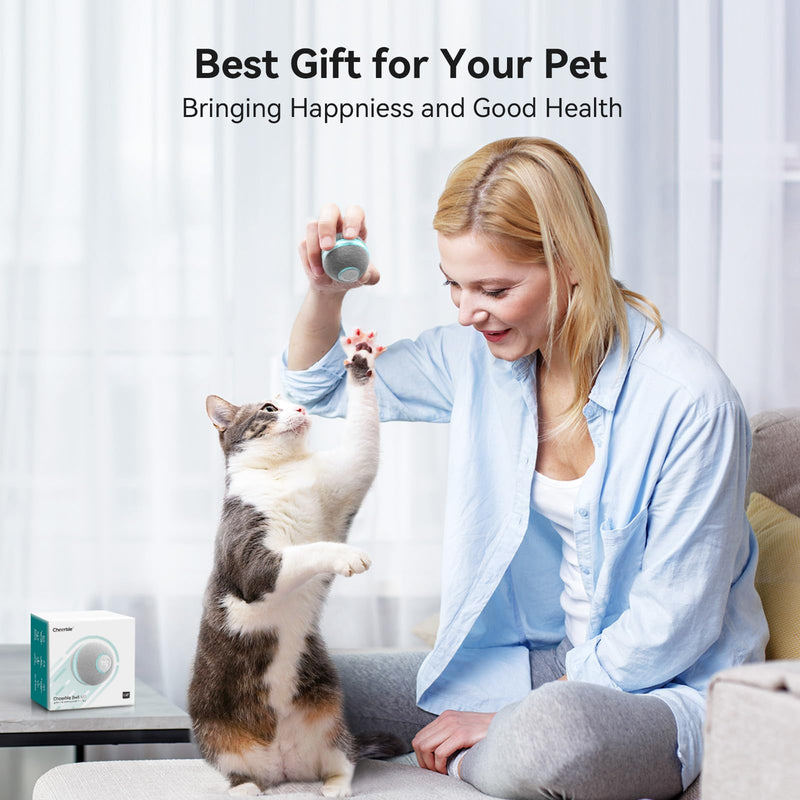 Cheerble Smart Interactive Cat Toy, Automatic Moving Bouncing Rolling Ball for Indoor Cat Kitten, Peppy Pet Ball with Lights and Bell, Grey - BeesActive Australia