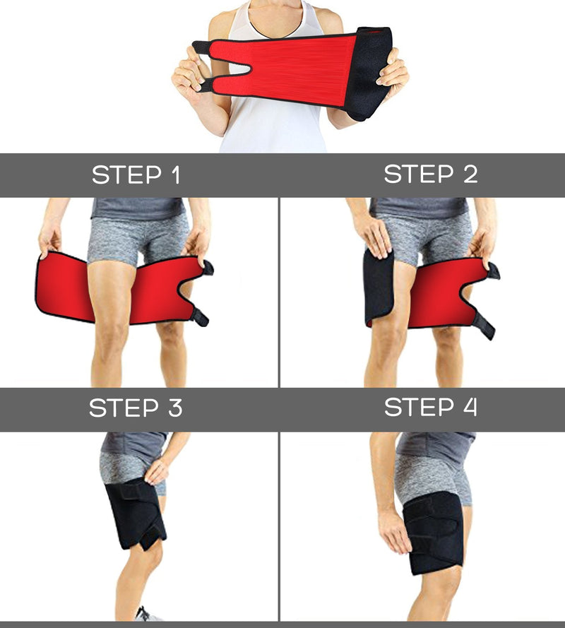 Adjustable Thigh Brace Support, Quadriceps Support and Thigh Wraps for Men and Women. Unisex Breathable Neoprene Non-Slip Hamstring Compression Sleeve S/M (16-26")