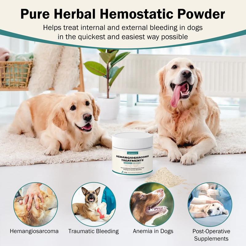 Blood Support Powder for Dogs, Natural Yunnan Sanqi Powder for Hemangiosarcoma, Hemoabdomen, Pericardial Effusion, Cancer Bleeding, Severe Bruising, Ulcer-Related Bleeding, Bloody Stools - 120g