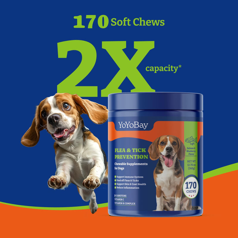 Flea and Tick Prevention for Dogs Chewable - 170 Soft Chews, Salmon & Blueberry Flavor - Dog Flea and Tick Treatment Chewable, Natural Defense- Dog Immune Support Supplement - BeesActive Australia