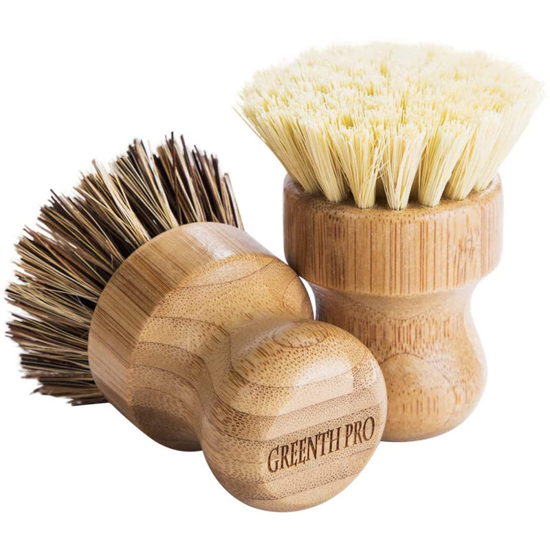 Palm Pot Brush- Bamboo Round 3 Packs Mini Dish Brush Natural Scrub Brush Durable Scrubber Cleaning Kit with Union Fiber and Tampico Fiber for Cleaning Pots, Pans and Vegetables - BeesActive Australia