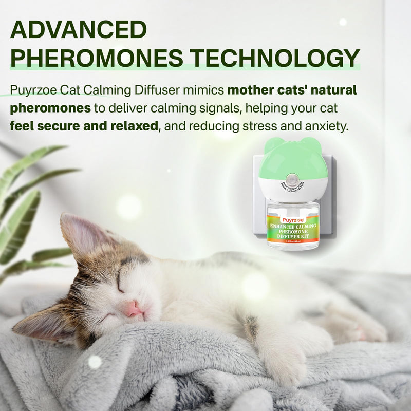 puyrzoe Cat Calming Diffuser with 3 Timing Functions, 6-in-1 Cat Pheromones Calming Diffuser Kit, 120-Day Anxiety Relief, Stress Reduction & Relaxation for All Cats (2 Diffusers + 4 Refills) 2 Diffuser + 4 Refill