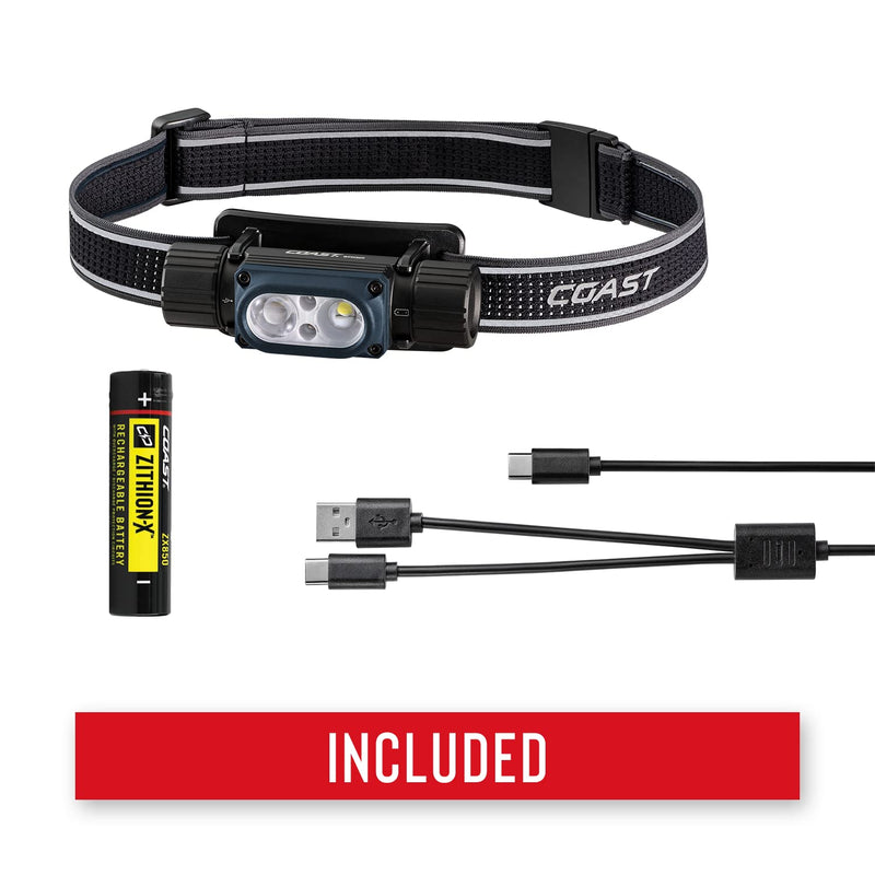 Coast WPH30R 1000 Lumen Waterproof Ultra Bright IP68 USB Rechargeable-Dual Power Headlamp, 5 Modes with Spot and Flood Beams, Blue/Black Flashlight - BeesActive Australia