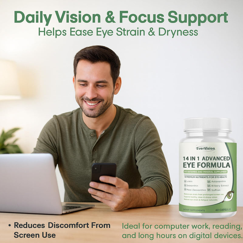 14 in 1 Advanced Eye Formula – Eye Vitamin and Mineral Supplement with Lutein, Zeaxanthin, Zinc & Bilberry Extract – Vision & Focus Support (1)