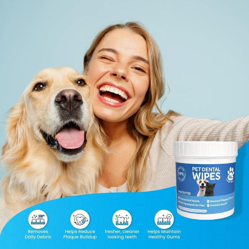 FPN Pet Dog teeth cleaning Finger Wipe – 50-Count Disposable Teeth & Gum Cleaning Dental Wipes for Dogs & Cats, Embossed Finger Pads for Plaque & Tartar Removal, Breath Freshening, No-Rinse Oral Care