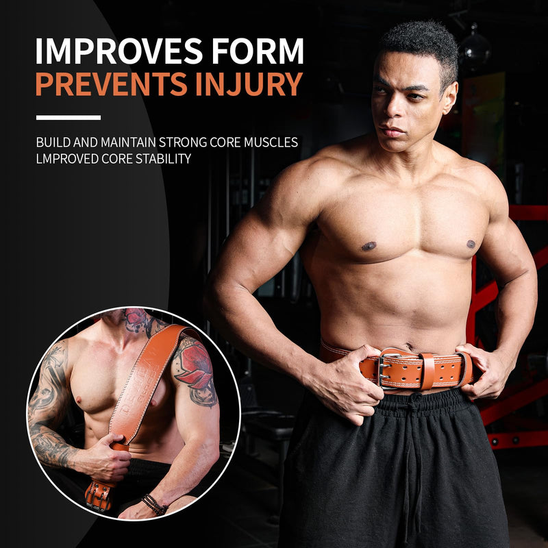 Leather Weight Lifting Belt, 4”& 6”Padded Lumbar Back Support, 10 Adjustable Holes, Gym Weight Belt Ideal for Deadlift, Powerlifting, Bodybuilding and Squat 4-Inch Brown M (28"-32")