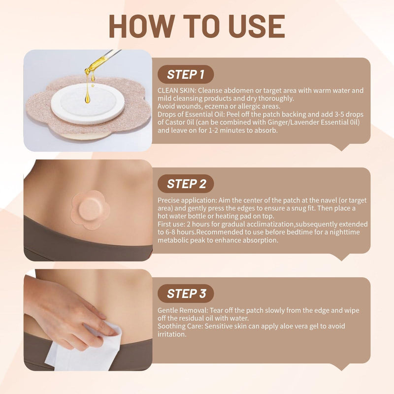 50 PCS Castor Oil Patches, Castor Oil Belly Button Patch, Disposable Organic Cotton Self-Adhesive Pads, Anti Leakage Design, Breathable & Portable, No Wash (Flowers, Beige) - BeesActive Australia