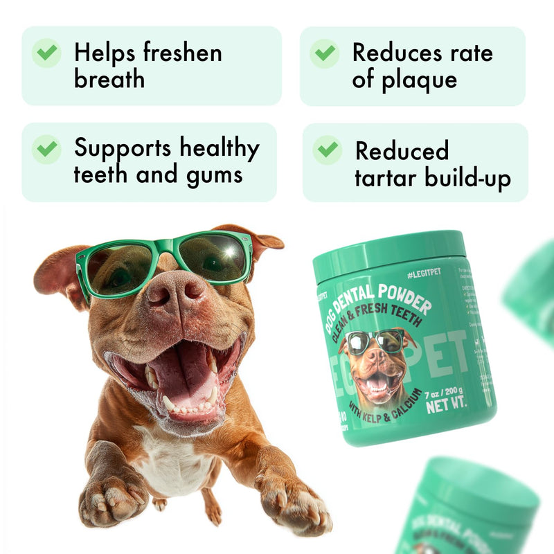 Dog Dental Powder for Teeth Cleaning Plaque Off & Tartar Control Fresh Breath Treatment with Kelp & Calcium Reduce Canine Bad Breath Natural Ingredients All Breeds & Ages 80 Scoops