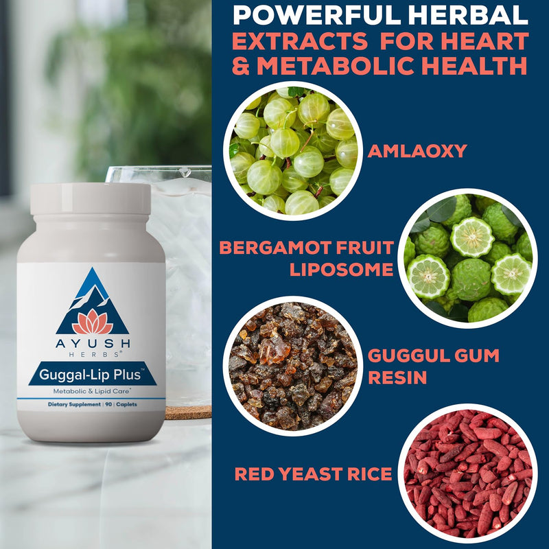 Ayush Herbs Guggal-Lip Plus, Daily Pill, 90 Servings | Metabolic Vitamins for Women & Men, Pure & Natural Metabolic Health Supplement with Guggul