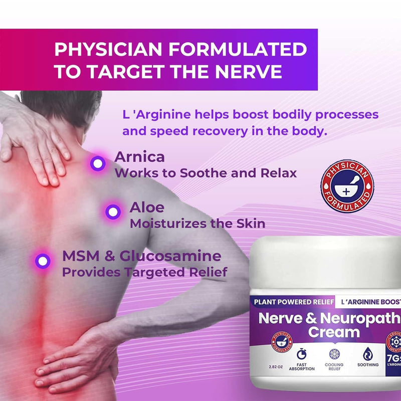 Nerve and Neuropathy Cream – Plant Powered Relief for Foot, Hands, Legs, Toes Includes 7grams of L’Arginine; Vitamin B6, Arnica, Aloe -2.82oz 2.82 Ounce (Pack of 1)