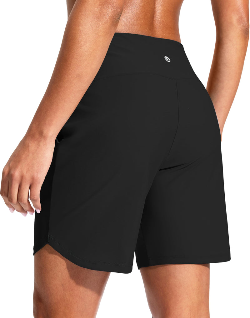 G Gradual Women's 7" Quick Dry Swim Board Shorts Swimming Bottoms High Waisted Beach Shorts for Women with Liner Pockets Large Black - BeesActive Australia