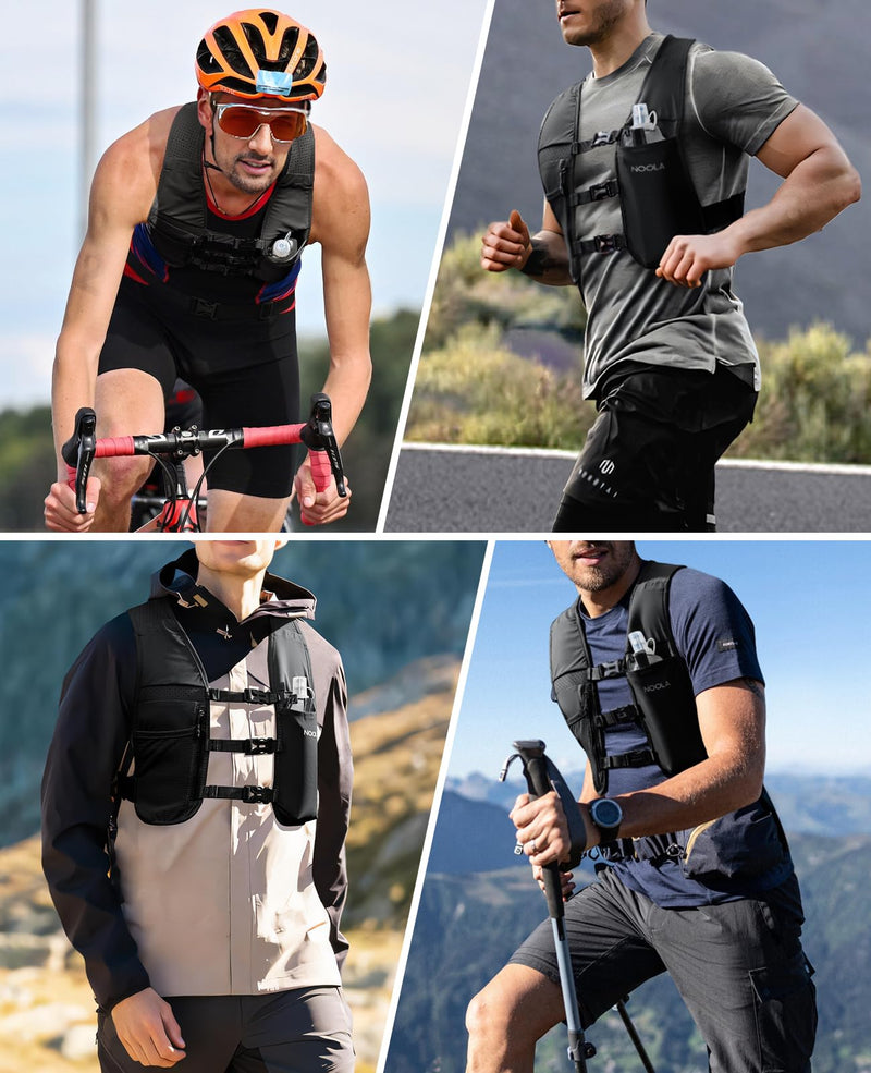 NOOLA Running Vest for Men Women, Adjustable Running Hydration Vest with 500ml Soft Flask, Water Backpack with Phone Holder Black