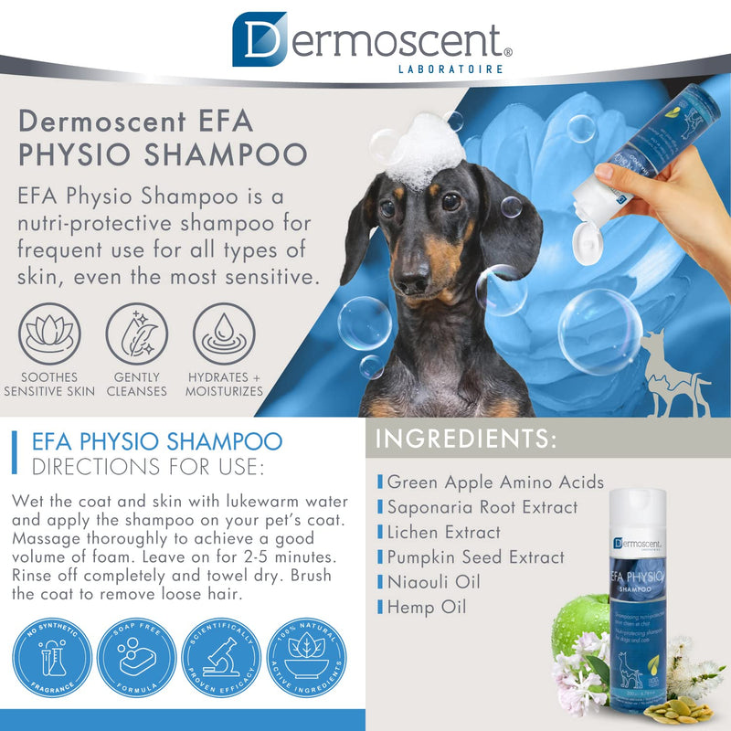 Dermoscent EFA Physio Shampoo for Dogs & Cats - Gentle Natural Ingredients for Frequent Bathing Allergies & Itchy Skin Relief - Soothes Dermatitis & Atopic Skin - 200 ml - PawsPlanet Australia