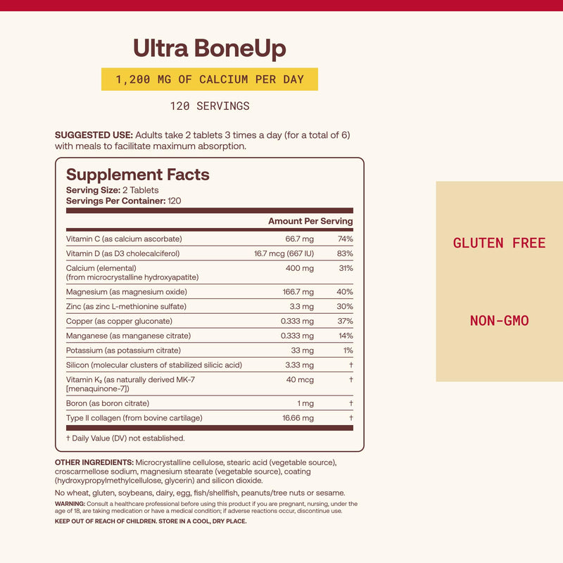 Jarrow Ultra BoneUp, Includes MK-7 & Silicon for Bone Support, 240 Tablets | Bone Density Support, StimuCal™ MCHA, Calcium, Vitamin D3 & K2 MK-7, Non-GMO, Gluten-Free Tablets