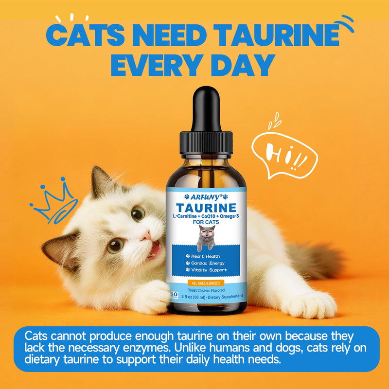 Taurine Supplement for Cats & Hairball Treatment for Cats - Heart Health, Cardiac Function Support - Kitten Furball Treatment - Supports Skin & Coat, Digestion