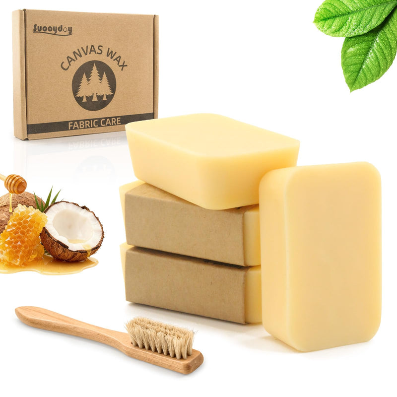 Fabric Canvas Wax Care Kit, 4 Pack - Total 8.4 oz Wax Bar With Leather Cleaning Brush, All-natural High-Efficiency Waterproof For Canvas, Shoes, Hats, Jackets, Bags, Clothing - BeesActive Australia