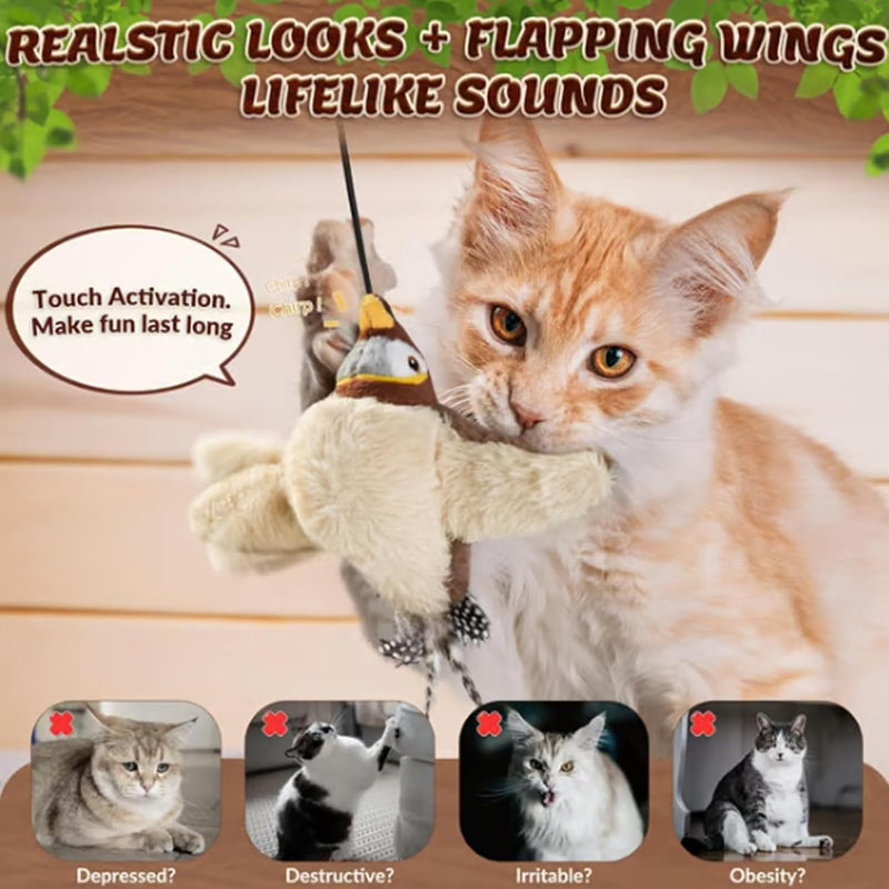 Interactive Chirping Bird Cat Toy,2025 New Flying Interactive Flapping Chirping Bird Cat Toy,Flying Bird Cat Toy for Indoor Adult Bored Cats,Pet Kitten Chase Plush Flying Bird - BeesActive Australia