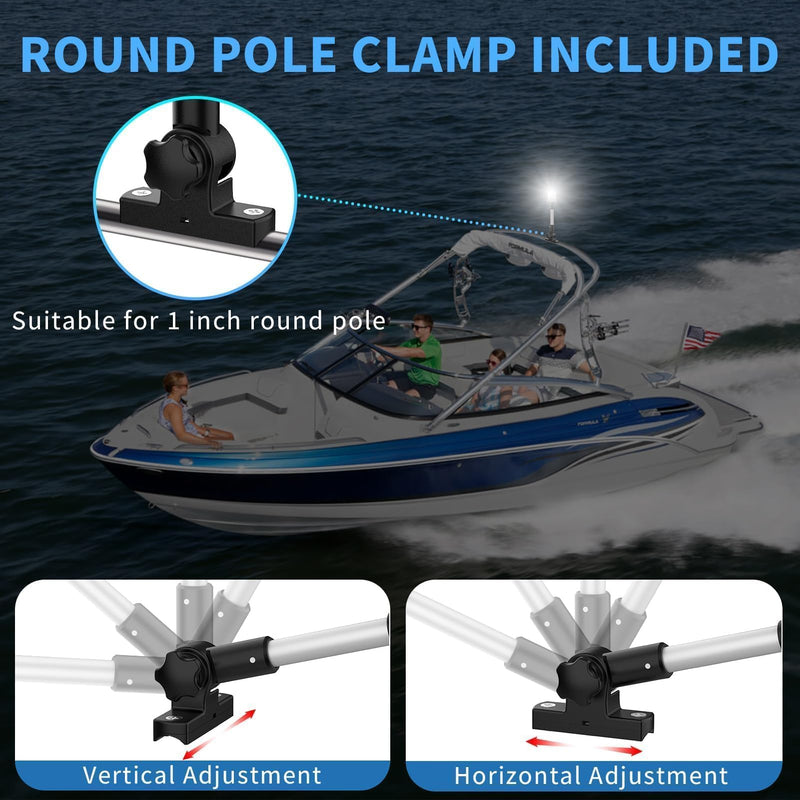 Obcursco Boat Stern Lights, 2NM 360° LED Anchor Light, IP67 Waterproof Bimini Top Lighting, Fold-Down White Navigation Lighting for Pontoon, Marine, Yacht, and Fishing Boats(18'' Horizontal Swing) 18''Horizontal Swing
