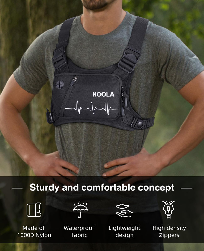 NOOLA Running Chest Pack, Running Vest for Men with Reflective Back, Sport Chest Bag for Runners, Cycling, Biking, EDC Pouch Black
