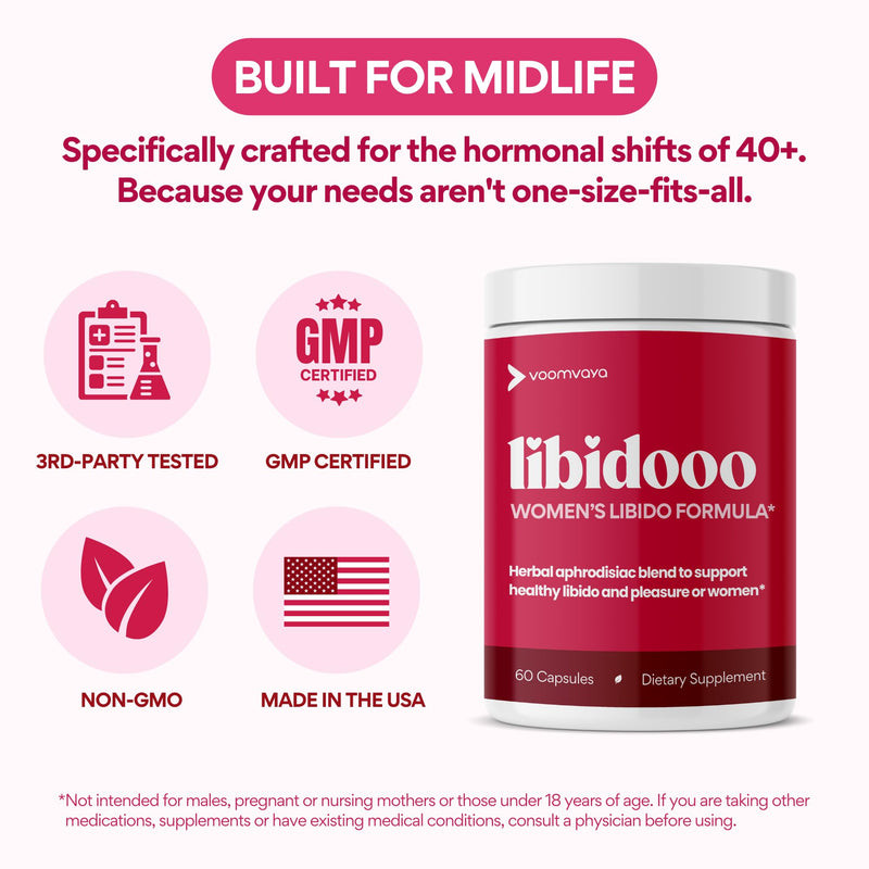 VoomVaya Libidooo - Libido Booster for Women Over 40 | Female Libido Booster with Horny Goat Weed, Tribulus Terrestris & Damiana Leaf ‚Äì Ignite Desire, Energy & Confidence ‚Äì 60 Capsules - BeesActive Australia