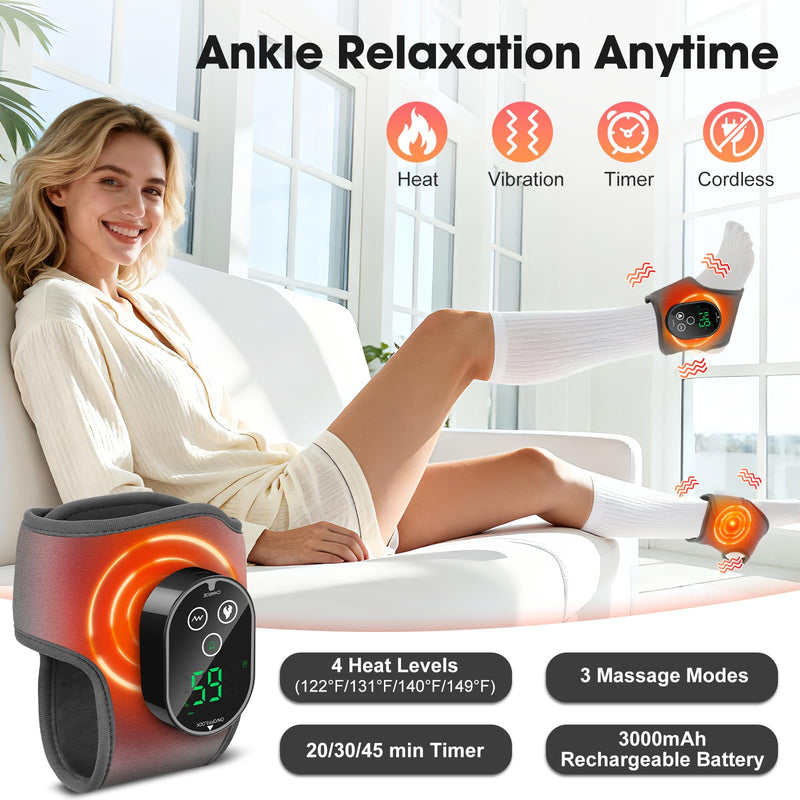 2-Pack Cordless Foot Massager for Neuropathy, Ankle Massager for Pain Relief, Ankle Heating Pad with Massage, 4 Heat Levels, 3 Massage, Foot Massager, Gray Grey Two G - BeesActive Australia