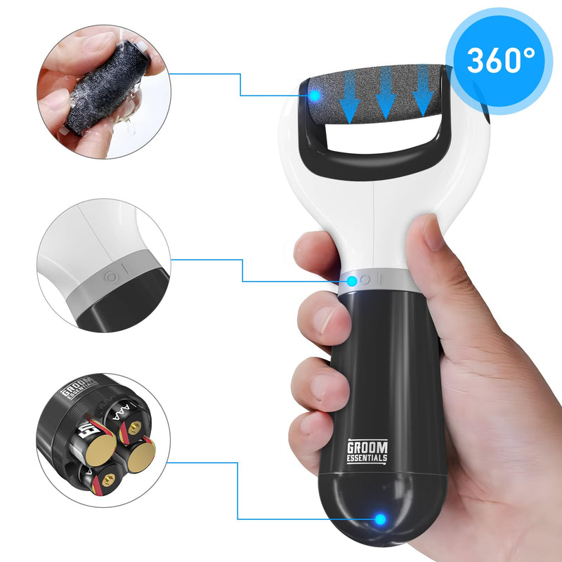 ChargeWorx Groom Essentials Cordless Callus Remover for Feet – Electric Pedicure Tool with Spinning Pumice Stone Head, Portable Foot Scrubber & Heel Scraper, Includes 2 Replacement Pumice Heads - BeesActive Australia