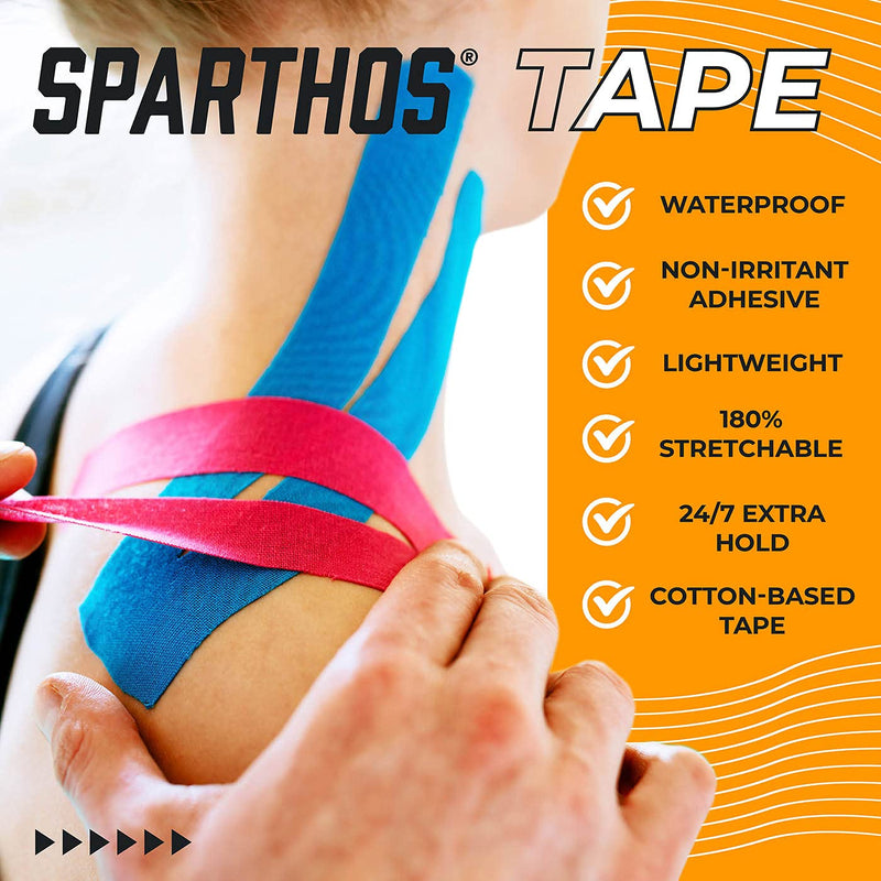 Sparthos Tape Kinesiology Tape (Pack of 2) - Incredible Support for Athletic Sports and Recovery - Free Kinesio Taping Guide! - Wrap Neck Body Pain Skin Strips Rock Medical - Uncut (2X Wild Pink) - BeesActive Australia