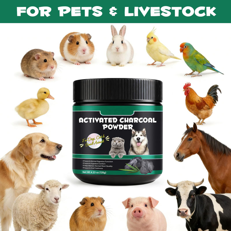 Pet Activated Charcoal Powder,Organic Natural Powdered Activated Charcoal Supplement for Dogs,Cats,Poultry and All Pets-Digestive Support,Bad Breath Relief & Gas Reduction,Intestinal Support | Non-GMO