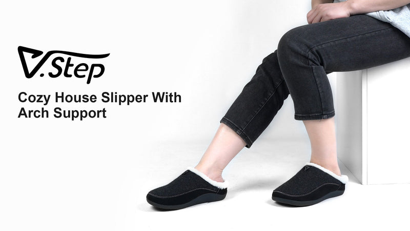 V.Step Orthopedic Slipper with Arch Support, Orthotic Slipper for Plantar Fasciitis Pain Relief,House Slipper for Man Women, Sherpa Lining Bedroom Slipper Shoe Indoor Outdoor Anti-Skid Rubber Sole 9 Wide Women/8 Men Grey