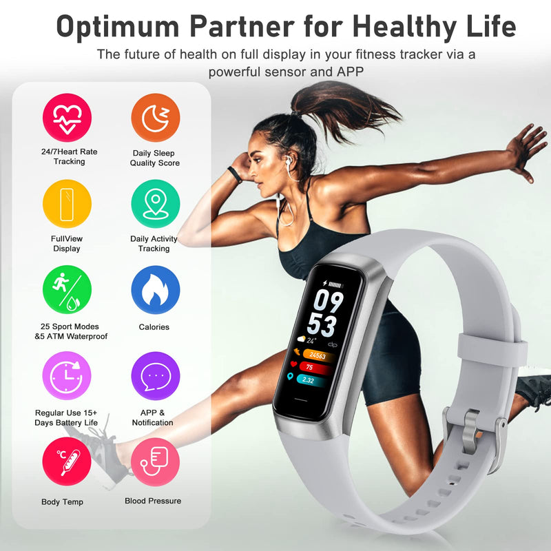 Fitness Tracker with 24/7 Heart Rate, Blood Oxygen Blood Pressure Sleep Monitor, 5 ATM Waterproof Activity Trackers,Step Calorie Counter Pedometer Health Smart Watch for Women Men Silver - BeesActive Australia