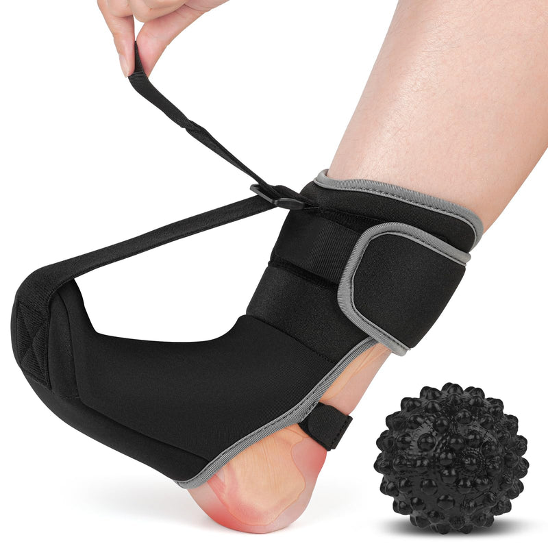 Plantar Fasciitis Night Splint Sock with Massage Ball for Tension Relief, Alleviate Pain from Plantar Fasciitis, Arch Pain, Heel Spur, Foot-drop and Achilles Tendonitis, Soft and Comfortable Foot Brace for Men and Women, Small-Black