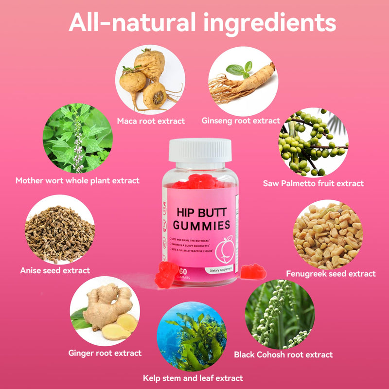 Laicuherb BBL Gummies for Women Curves-Berry Flaovr Booty Gummies with Vitamin A, C, B6, 60 Count Bear Shape Herbal Blend