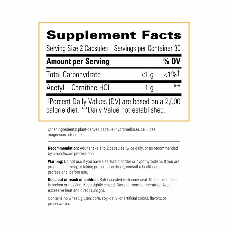 Integrative Therapeutics Acetyl L-Carnitine - Supports Healthy Cellular Energy Production* - Supports Nerve Cell Function* - Vegan, Gluten-Free & Dairy-Free - 60 Capsules (30 Servings) Standard Packaging