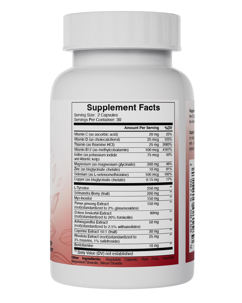Pure Peak Thyroid Support Supplement- Metabolic Function, Energy & Focus, Mood Enhancer - Iodine from Kelp, Ashwagandha, Vitamin B12, Inositol, Ginseng, Magnesium - 60 Capsules for Men & Women